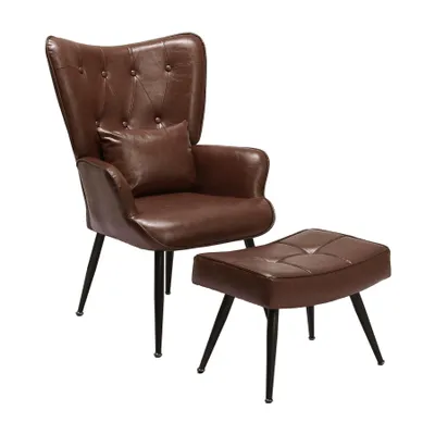 Image de HomeMiYN Fauteuil relax avec repose-pieds, fauteuil en simili cuir PU, chaise longue avec dossier haut et accoudoirs, fauteuil salon chambre