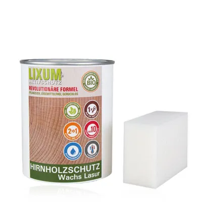 Produktbild von LIXUM PRO Biologische Hirnholz Wachs Lasur, Farbe:Vintage Weiß, Gebindegröße:250 ml ( ca.1m² ), inkl. Zubehör:Schwamm