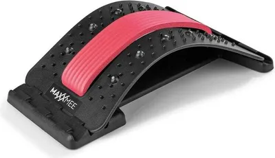 A black and red back stretcher with acupressure nubs and magnets.