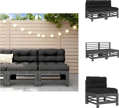 Produktbild von vidaXL Mittelsofas mit Kissen 2 Stk. Grau Massivholz Kiefer -  Gartensofaelemente