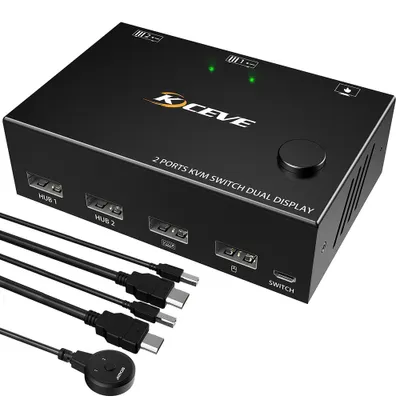 Produktbild von KCEVE KC-KVM202 Fuer HD KVM Switcher Dual Display Switcher bis zu 3840*2160@30Hz Video Aufloesung Plug und Play Breite Kompatibilitaet