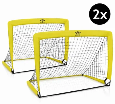 Image de Lot de 2 cages de football pliantes Umbro - Cage de football 120 x 90 x 90 cm - avec sac de transport et piquets de fixation - pour l'extérieur et l'intérieur - Matériel d'entraînement de football - Jaune, productTiles.product.images.aiGenerated
