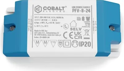 Produktbild von PFV Konstantspannungs-LED-Netzteil 8W, 24V | IP20 Schutzart | Kompakt, Effizient & Sicher, Trafo für LED-Beleuchtung