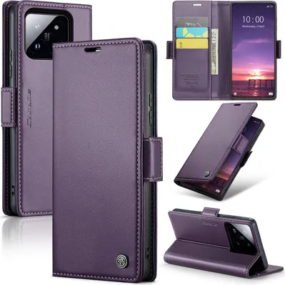 Image de Xiaomi 14 Housse, Portefeuille en cuir Porte-cartes Housse de protection avec fonction de support pour Xiaomi 14 Violet