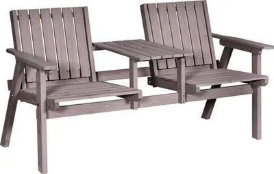 Produktbild von Outsunny Gartenbank mit Tisch Gartenmöbel mit Loch für Sonnenschirm Bank Balkon Massivholz 84B-394