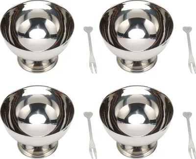 Produktbild von 4 Stück Eisbecher mit Fuß Edelstahl wiederverwendbar Dessert Tassen Set für Sundae Obst Snack Party