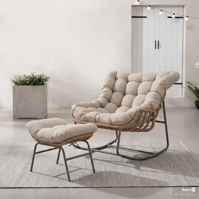 Produktbild von home24 Gartensessel mit Fußhocker - Stahl / Webstoff - Grau / Beige