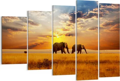 Produktbild von Bild auf Leinwand - Leinwandbild - Elefanten Safari Dschungel Busch - 150x100cm - Wand Bild - Wanddeko - Leinwanddruck - Bilder - Kunstdruck - Leinwand bilder - Wandkunst - EG150x100-3150