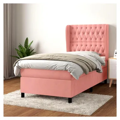Produktbild von Lattenrost mit Matratze, Rosa, 100 x 200 cm, Velours, Plattform, mit Lattenhalter, einfache Montage, für Schlafzimmer, Erwachsene