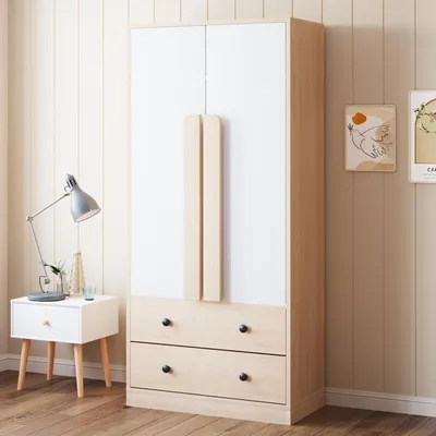 Produktbild von Merax Kleiderschrank 70×40×170 cm mit Doppeltüren, moderner Garderobenschrank mit 2 Schubladen und Ablagefächer, Kinderschrank Holz