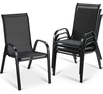 Produktbild von 4er-Set stapelbarer Gartenstühle YTC-301, Tragfähigkeit 150 kg, schwarz