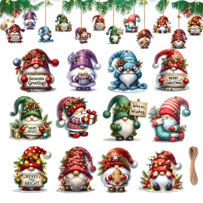 24er-Set Weihnachtsanhänger, Wichtel aus Holz, 12 Designs
