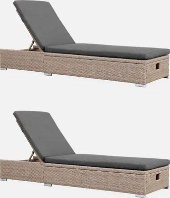 Immagine prodotto di Set 2 lettini prendisole in resina intrecciata di poliestere, Grigio