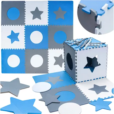 Produktbild von Schaumstoffpuzzlematte für Kinder 180x180cm 9 Teile grau-blau