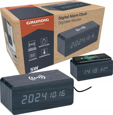Zdjęcie produktu dla Grundig Budzik z bezprzewodowym ładowaniem 5W LED termometr kalendarz alarm
