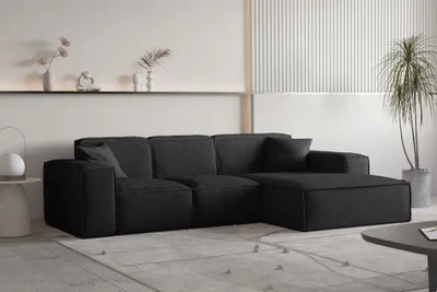 Produktbild von Ecksofa Designersofa CELES PREMIUM Stoff Ascot Bukla Schwarz Ottomane Rechts