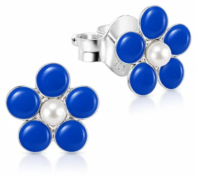 Produktbild von LUISIA® Ohrstecker "Blume"  - 925 Sterling Silber | Blau