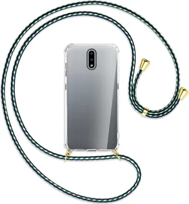 Produktbild von Handykette Backcover-Schutzhülle mit Band (Metall goldfarben) für Nokia 2.3 - grün/blau/weiß