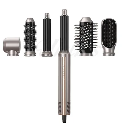 Image de UKLISS Pro 6-en-1 Airstyler, 1000 W, doré, brosse à air chaud et sèche-cheveux ionique, fer à boucler avec flux d'air, brosse lissante, sans logo