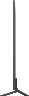 A side view of a black LG QNED television on a stand, against a white background.