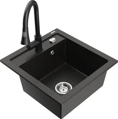 Produktbild von Mexen Vito 1-Becken-Granit-Spüle mit Mischbatterie Elia, Schwarz/Gold metallisch - 6503-75-670101-70