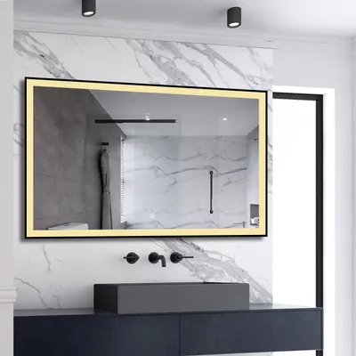 Produktbild von AICA LED Wandspiegel 120x70cm Beschlagfrei Touch/Wandschalter 3 Lichtfarbe +Dimmbar Badspiegel mit Beleuchtung Badezimmerspiegel mit Schwarz Rahmen IP44