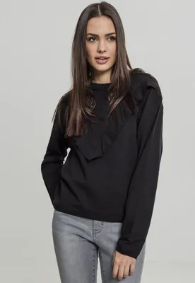 Imagen del producto de Urban Classics, camiseta de punto con cuello redondo y volantes, para mujer, color , talla XS