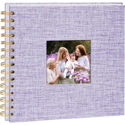 Produktbild von Fotoalbum zum Selbstgestalten 20,5 x 20,5 cm, DIY Scrapbook Spiralalbum mit 40 Weißen Seiten, Leinen, Lila