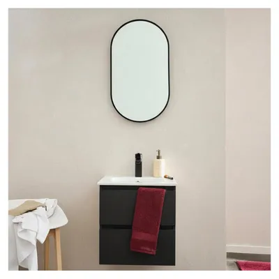 Image de Meuble vasque SORRENTO 45cm robinet noir et miroir