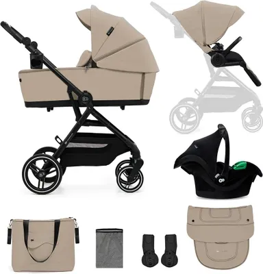 Immagine prodotto di Kinderkraft Yoxi 3in1 passeggino con navicella e seggiolino auto i-Size, girevole, pieghevole, antiforatura, beige