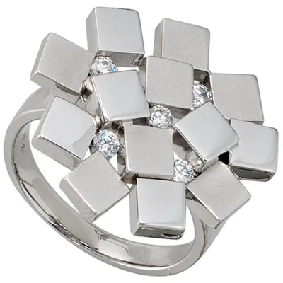 Produktbild von Damenring mit 5 Zirkonia 925 Echt Silber Sterlingsilber teilmattiert Innenumfang 56mm  Ø17.8mm
