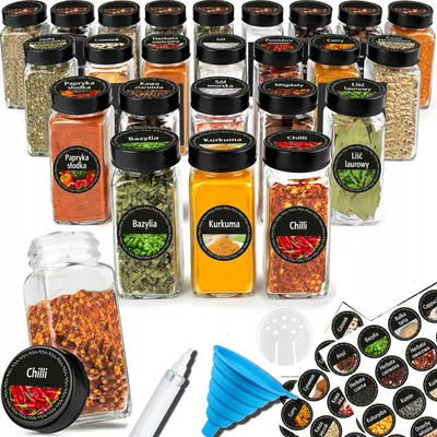 Obrázok produktu pre 24x sklenené nádoby na korenie 144 nálepiek lievikové nádoby