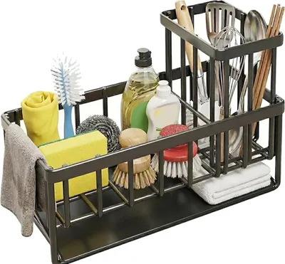 Spülbecken-Organizer schwarz mit Trennwänden, 12x12x10 cm