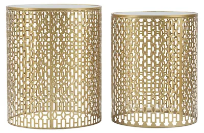 Immagine prodotto di Coppia tavolinetti Oblin in ferro, MDF e specchio – Ø 41 x H 50 e Ø 37,5 x H 47 cm