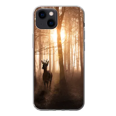 Produktbild von MuchoWow® Handyhülle Schutzhülle Hülle für iPhone 13 mini Wald - Hirsche - Sonne - Bäume - Winter - Natur - Tiere Silikon Softcase Handy Hülle - Softcase