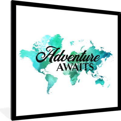 Produktbild von MuchoWow® Gerahmtes Poster Weltkarte - Sprichwörter - Aquarell 40x40 cm - Poster mit Schwarzem Bilderrahmen Wandposter Rahmen Foto Bilder - Mit Rahmen - Wanddekoration Schlafzimmer