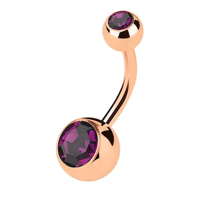 Produktbild von Taffstyle Bauchnabelpiercing Bauchnabelpiercing Stecker Rosegold vergoldet Doppel Multi Kristall, Violett