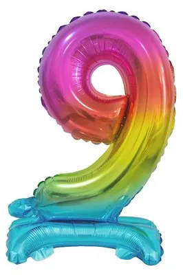 Obrázek produktu pro Fóliový balón ve tvaru čísla 9, barevný, duhový, stojící
