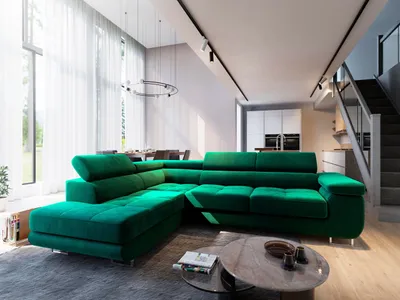 Produktbild von Masseno Narożnik SELVA L-S z funkcją spania i pojemnikiem na pościel Kształt L, Rozkładana sofa, Rogówka - Zielony, MONOLITH 37