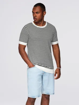 Produktbild von Ombre Gestreiftes Herren-T-Shirt mit durchbrochener Struktur schwarz L