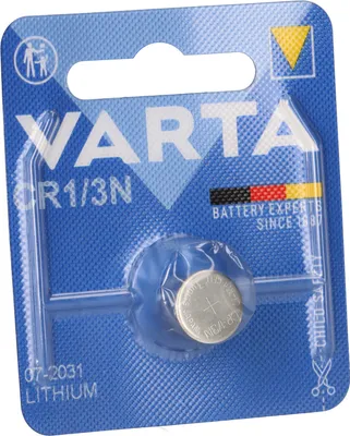 A blister pack of VARTA CR 1/3N lithium coin cell batteries.