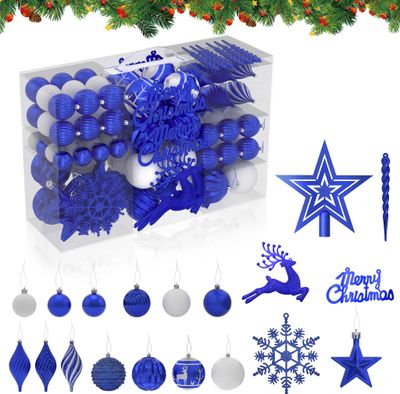 YUENFONG 108 Stück Weihnachtsbaumkugel Christbaumschmuck Weihnachtskugeln, Blau