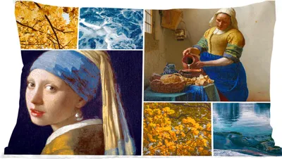 Produktbild von MuchoWow® Zierkissen Sofakissen Wohnzimmer Dekokissen 50x30 cm Vermeer - Collage - Milchmädchen - Wohnzimmerdekoration - Polster mit Photo