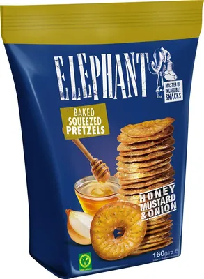 Produktbild von Elephant Baked Squeezed Pretzels Honey Mustard and Onion 160g