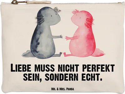 Produktbild von Mr. & Mrs. Panda Kulturbeutel Axolotl Liebe Grösse XL Große - Weiß - Geschenk, Kulturtasche, Federmappe, Make-Up Tasche, Axolot, kosmetiktäschchen, Valentinstag