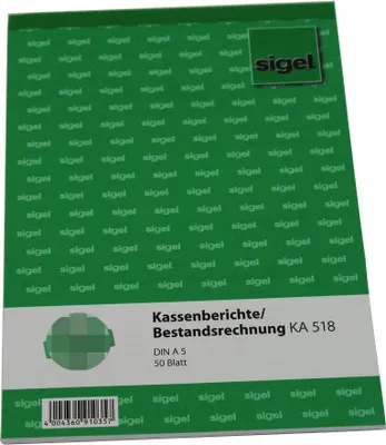 A green and white notebook with repeated brand logos and product information.