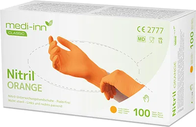 Produktbild von "Medi-Inn Classic" Handschuhe, Nitril puderfrei orange "Nitril Orange" Größe: M