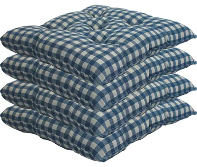 Produktbild von Stuhlkissen 38x38 cm ComfySeat - Sitzkissen mit 6 cm Comfort Sitzpolster - Indoor & Outdoor, Farbe:Karo-Blau, Set:4er Set