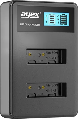 Produktbild von USB Dual Ladegerät für Sony NP-BX1 Akkus beleuchtetes Display Ladestandanzeige