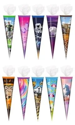 Produktbild von 10x Schultüte / Zuckertüte / 35cm / mit Tüllverschluß / 10 Motive sortiert